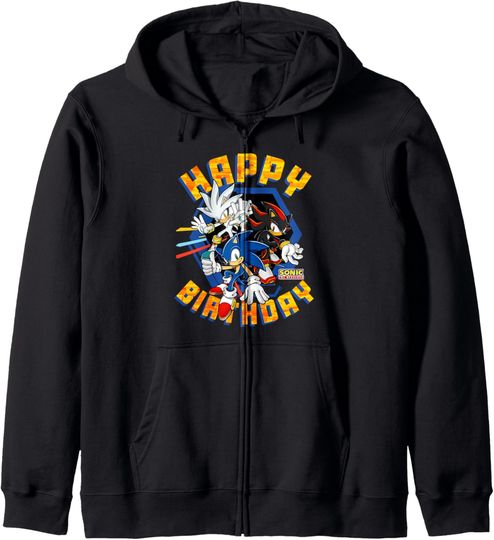 Discover Sonic The Hedgehog Happy Birthday Best Trio Big Chest Logo Zip Hoodie