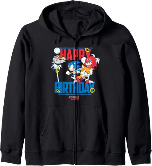 Sonic The Hedgehog Happy Birthday Best Team Group Shot Logo Zip Hoodie