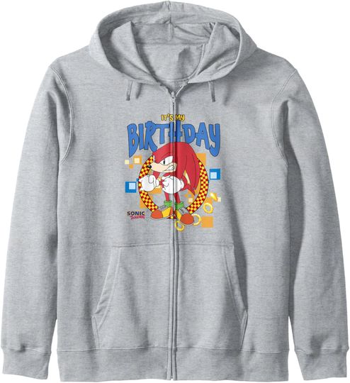 Discover Sonic The Hedgehog Birthday It's My B-Day Knuckles Zip Hoodie