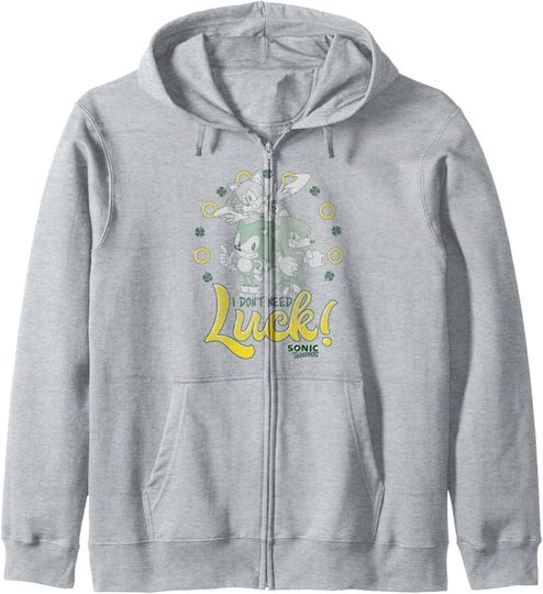 Discover Sonic The Hedgehog St. Patrick's Day I Don't Need Luck Retro Zip Hoodie