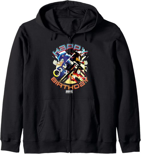 Sonic The Hedgehog Happy Birthday Sonic Shadow Chest Poster Zip Hoodie