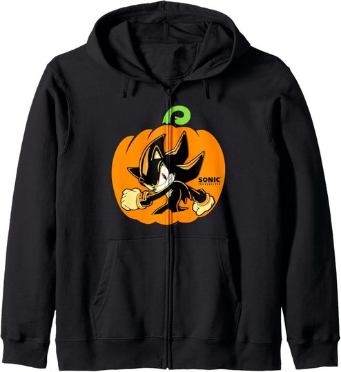 Discover Sonic The Hedgehog Halloween Shadow In Pumpkin Chest Logo Zip Hoodie