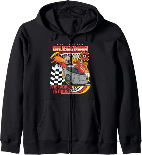 Discover Sonic The Hedgehog Dr Eggman Speeder Race Retro Chest Poster Zip Hoodie