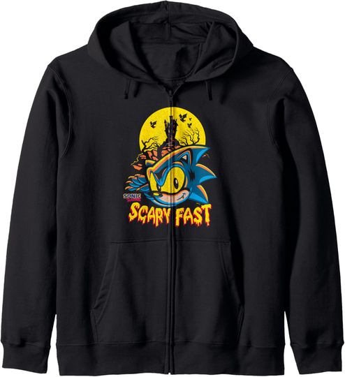 Discover Sonic The Hedgehog Halloween Scary Fast Creepy Chest Logo Zip Hoodie