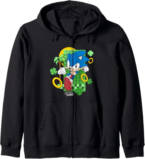 Sonic The Hedgehog St. Patrick's Day Running Through Clovers Zip Hoodie