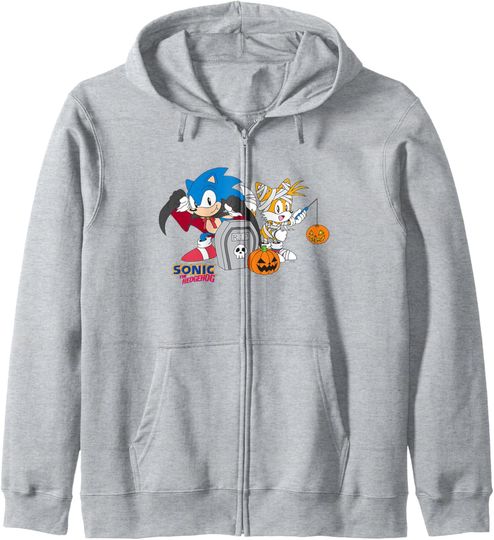 Sonic The Hedgehog Halloween Creepy Sonic And Tails Logo Zip Hoodie