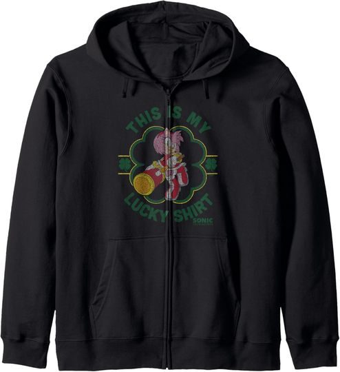 Discover Sonic The Hedgehog St. Patrick's Day My Lucky Amy Rose Zip Hoodie