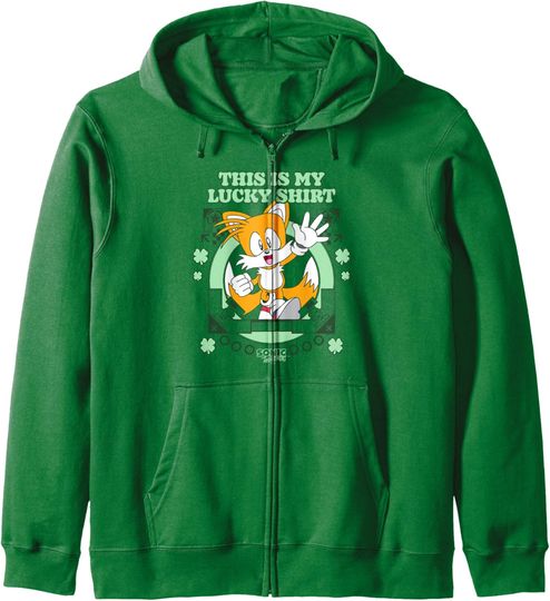 Discover Sonic The Hedgehog This Is My Lucky Shirt Happy Tails Zip Hoodie
