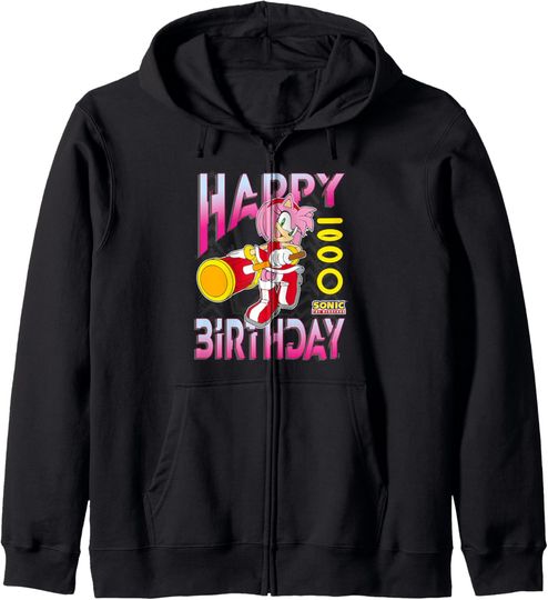 Discover Sonic The Hedgehog Happy Birthday Amy Grid Chest Poster Zip Hoodie