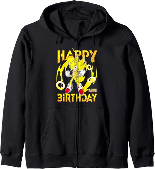 Discover Sonic The Hedgehog Happy Birthday Super Sonic Chest Poster Zip Hoodie