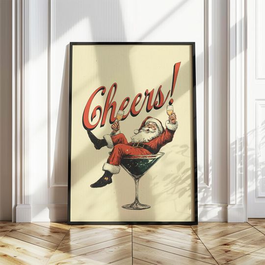 Discover Vintage Christmas Wall Art Poster, Holiday Bar Scene Print, Trendy Christmas Decor, Digital Holiday Poster