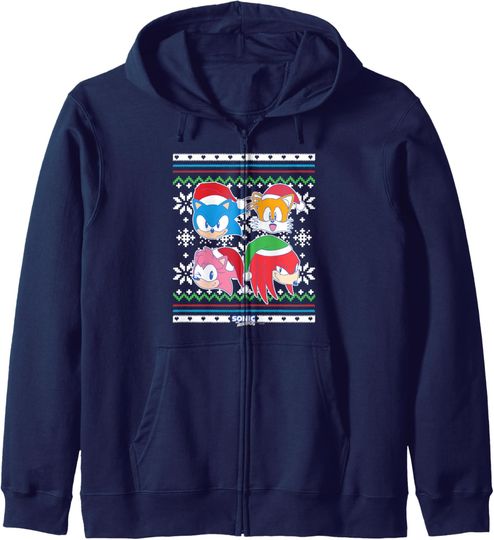 Discover Sonic The Hedgehog Christmas Best Team Ever Big Chest Logo Zip Hoodie