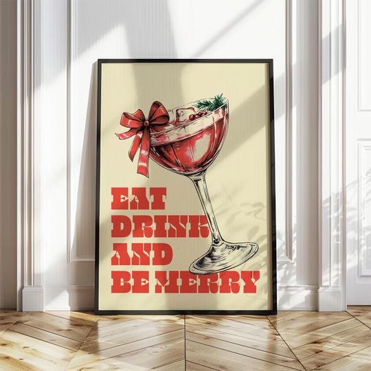 Discover Eat, Drink & Be Merry Christmas Print: Holiday Bar Poster