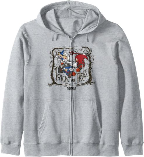 Sonic The Hedgehog Halloween Trick Or Treat Creepy Big Logo Zip Hoodie