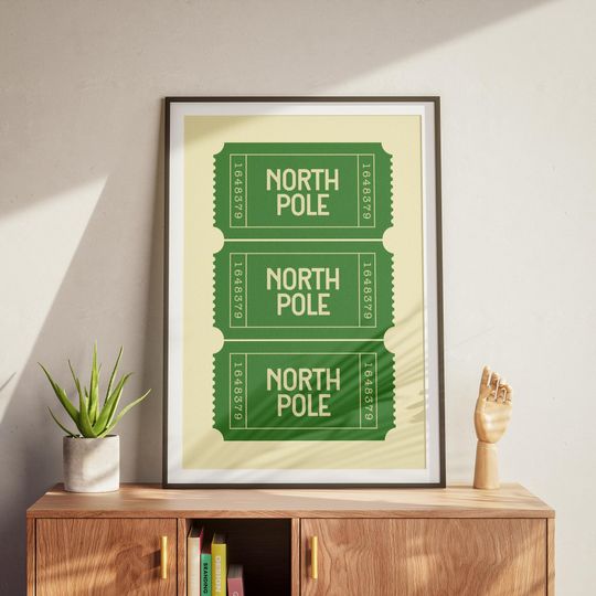 Green North Pole Christmas Poster, Holiday Art, Digital Wall Decor, Preppy Christmas Home Decor