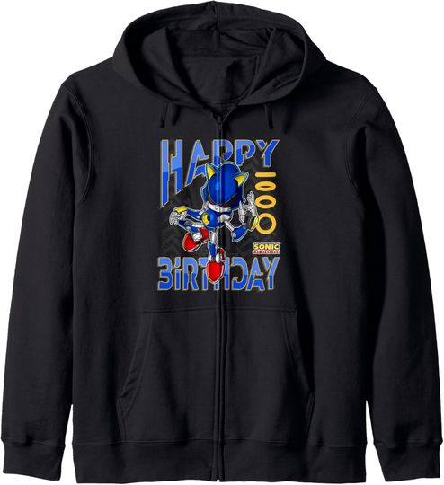 Discover Sonic The Hedgehog Happy Birthday Metal Grid Chest Poster Zip Hoodie