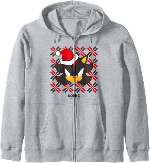 Discover Sonic The Hedgehog Christmas Shadow Santa's Hat Chest Logo Zip Hoodie