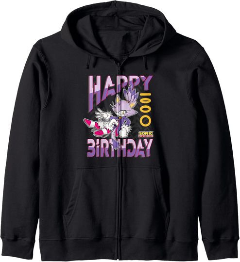 Discover Sonic The Hedgehog Happy Birthday Blaze Grid Chest Poster Zip Hoodie