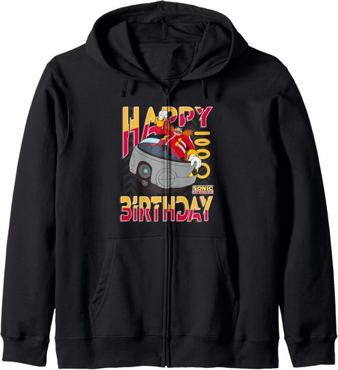 Discover Sonic The Hedgehog Happy Birthday Eggman Grid Chest Poster Zip Hoodie