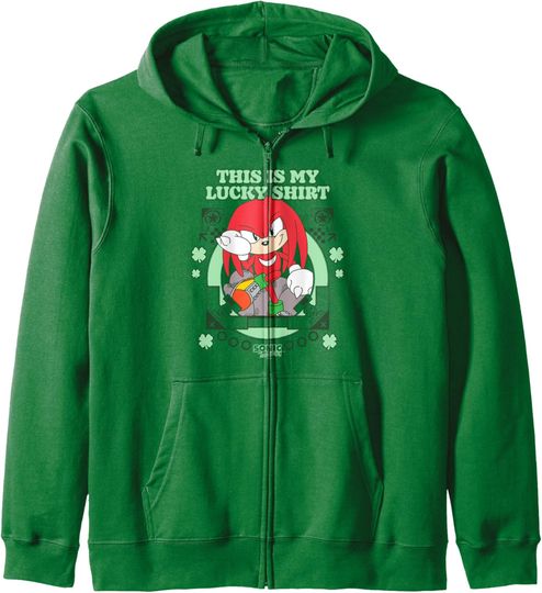 Discover Sonic The Hedgehog This Is My Lucky Shirt Happy Knuckes Zip Hoodie