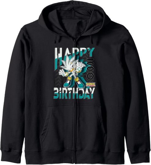 Discover Sonic The Hedgehog Happy Birthday Silver Grid Chest Poster Zip Hoodie