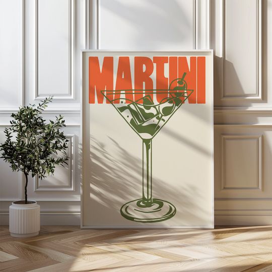 Discover Retro Martini Wall Art, Vintage Cocktail Print, Bar Cart Poster, Cocktail Digital Art, Bar Illustration