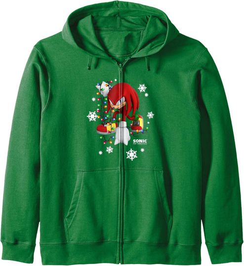 Sonic The Hedgehog Christmas Knuckles Tangled In Lights Zip Hoodie