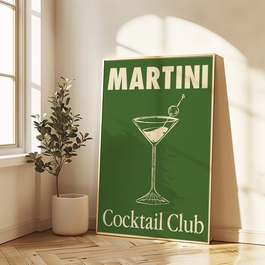 Discover Martini Print, Retro Cocktail Poster, Bar Cart Wall Art, Kitchen Decor, Alcohol Poster,Trendy Vertical Poster