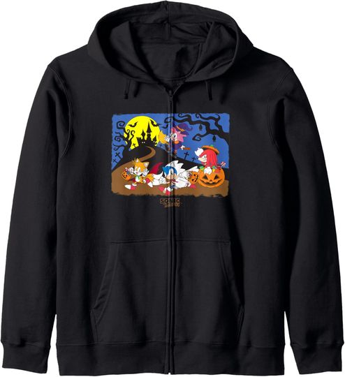 Sonic The Hedgehog Halloween Creepy Graveyard Run Big Poster Zip Hoodie