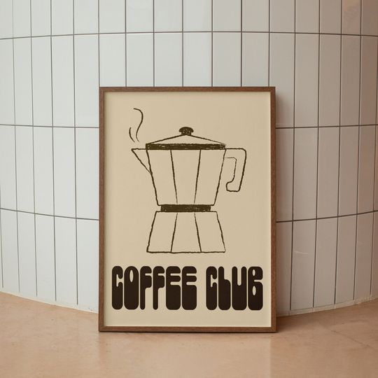 Discover Coffee Club Print, Breakfast Poster, Moka Pot Espresso Illustration, Kitchen Wall Art, Barista Print