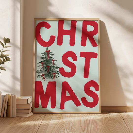 Discover Whimsical Christmas Printable Poster, Coquette Christmas Tree Wall Art,  Trendy XMas Poster