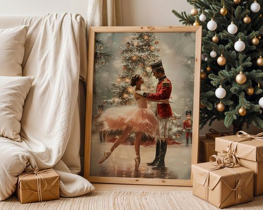 Discover Nutcracker Ballet Christmas Wall Art, Ballerina and Soldier Dance Poster, Holiday Holiday Home Decor