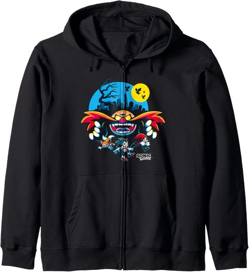 Discover Sonic The Hedgehog Halloween Evil Doctor Eggman Chase Logo Zip Hoodie