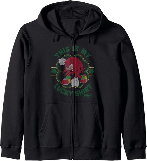 Discover Sonic The Hedgehog St. Patrick's Day My Lucky Knuckles Zip Hoodie