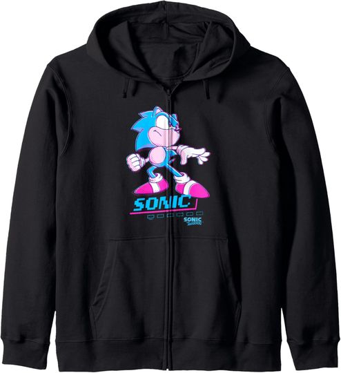 Discover Sonic The Hedgehog Sonic Ready For Action Neon Chest Poster Zip Hoodie