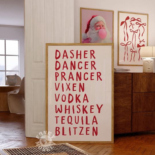 Discover Christmas Bar Print, Funny Cocktail Wall Art, Red Holiday Drink Poster, Holiday Decor, Printable Art