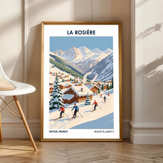 Discover La Rosire Skiing Poster, Vintage French Alps Travel Print