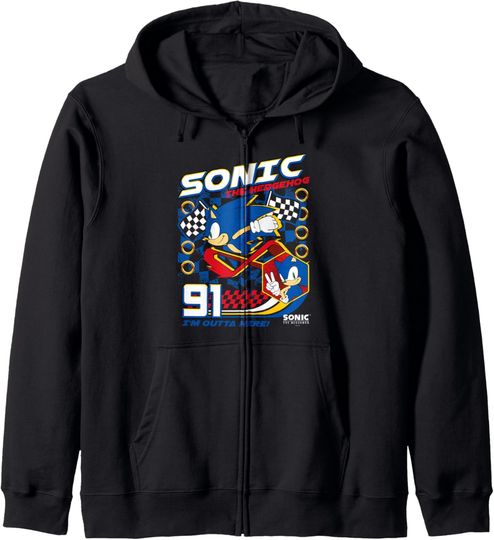 Discover Sonic The Hedgehog 91 I'm Outta Here! Racing Poster Zip Hoodie