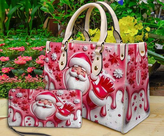 Discover Santa Claus Leather Handbag, Santa Claus Women Bags, Santa Claus Lovers Handbag, Woman Handbag, Custom Leather Bag, Christmas Gifts.