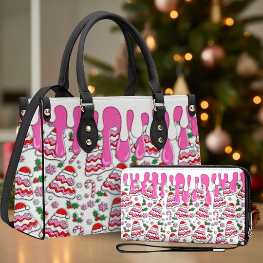 Discover Faux Inflated Christmas Vibes Handbag With Handle, 2D Flat Christmas Snack Cake Bags, Christmas Gift for her, Christmas Accessories