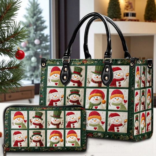 Discover Snowman Purse and Wallet Combo, Christmas Themed Handbag Gift Set for Women, Holiday Tote and Zip Wallet, Christmas Snowman Handbag