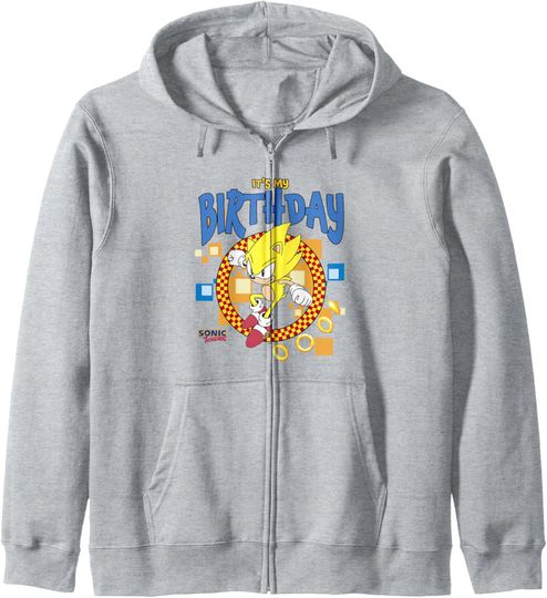 Discover Sonic The Hedgehog Birthday It's My B-Day Super Sonic Zip Hoodie
