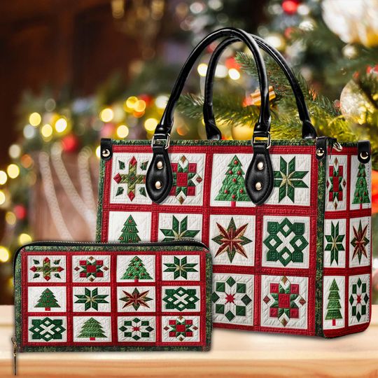 Discover Cute Christmas Purse and Wallet, Red Green Quilted Handbag with Holiday Tree Wallet, Christmas Gift for Her, Cute Xmas Tree Handbag