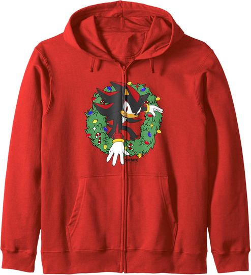 Discover Sonic The Hedgehog Christmas Shadow X-Mas Wreath Zip Hoodie