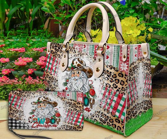 Discover Santa Claus Leather Handbag, Santa Claus Women Bags, Santa Claus Lovers Handbag, Woman Handbag, Custom Leather Bag, Christmas Gifts.