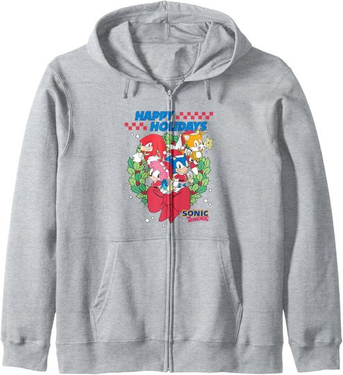 Discover Sonic The Hedgehog Christmas Classic Characters Wreath Zip Hoodie