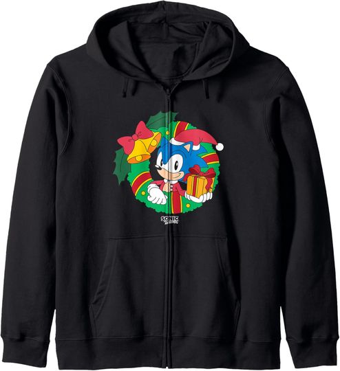 Discover Sonic The Hedgehog Christmas X-Mas Wreath Zip Hoodie