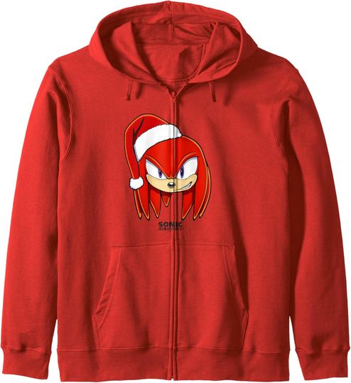 Discover Sonic The Hedgehog Christmas Knuckles Santa Hat Big Face Zip Hoodie