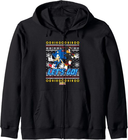 Discover Sonic The Hedgehog Christmas Shadow & Sonic Ugly Sweater Zip Hoodie