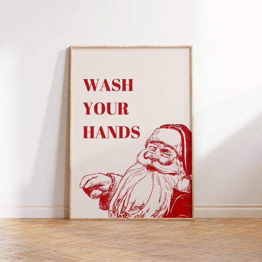 Discover Christmas Bathroom Wall Art, Funny Santa Digital Print, Wash Your Hands Poster, Printable Vertical Poster